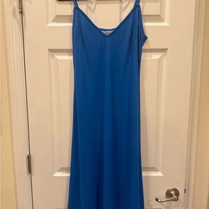 VTG Edith Strauss Sleek Blue Midi Slip Dress with V-Neck